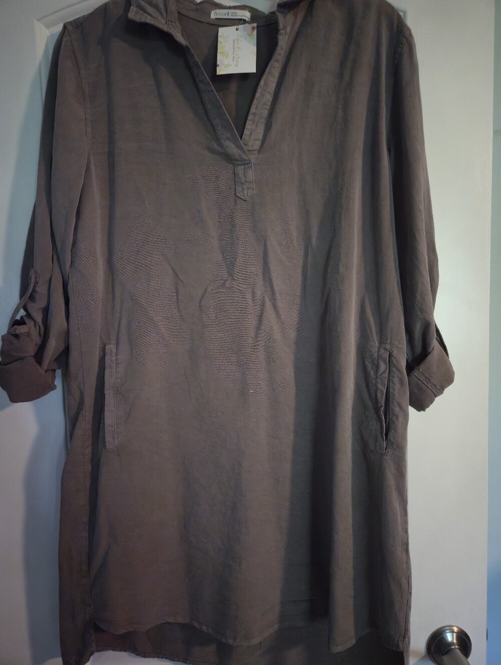 Taupe Long Tunic Shirt Dress